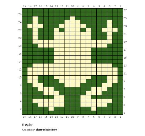 Copy of Copy of frog by margie jay | Chart Minder Easy Intarsia Knitting Patterns, Crochet Tapestry Pattern Frog, Frog Knitting Chart, Crochet Pattern Graph Charts, Crochet Color Work Chart, Tapestry Crochet Two Color Pattern, Mushroom Tapestry Crochet Pattern, Frog Grid Pattern, Funky Crochet Stitches