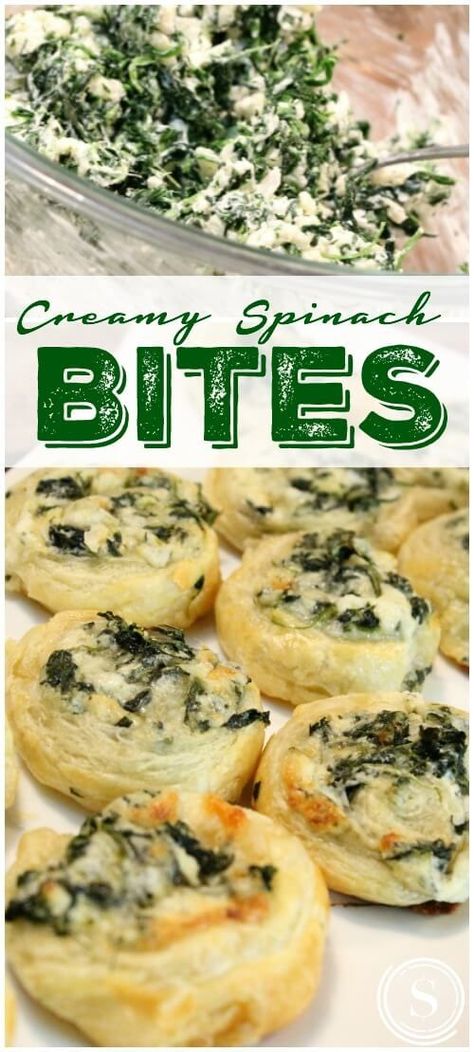 Creamy Spinach Bites Easy Recipe! Super Bowl Appetizer Recipe for a Bite Sized Mini Snack! Creamy Spinach Roll Ups Recipe, Spinach Roll Ups, Superbowl Food Appetizers, Spinach Bites, Spinach Rolls, Bite Size Snacks, Roll Ups Recipes, Superbowl Appetizers, Creamy Spinach