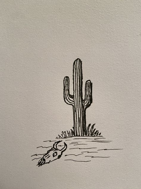 Drawings Of Cactus, Desert Drawing Ideas, Easy Desert Drawings, Cacti Drawing, Easy Cactus Drawing, Cactus Drawing Easy, Cactus Drawing Simple, Cactus Sketch, Saguaro Cactus Drawing