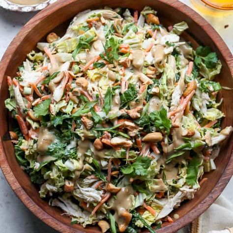 Chicken Cashew Crunch Salad - Dishing Out Health Cashew Crunch Salad, Asian Crunch Salad, Entree Salads, Salad Carrot, Salad Cabbage, Cashew Crunch, Salad Asian, Chicken Cashew, Vegan Chicken Salad