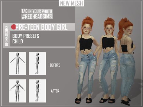 Redhead Sims CC Sims4 Cc Body Presets Child, Sims4 Cc Body Mods, Sims 4 Majorette Cc, Sims 4 Cc Pre Teen Mod, Sims 4 Kids Body Preset, Pre Teen Sims 4 Mod, Sims 4 Pre Teen Body Preset, Sims 4 Kid Body Preset, Height Mod Sims 4