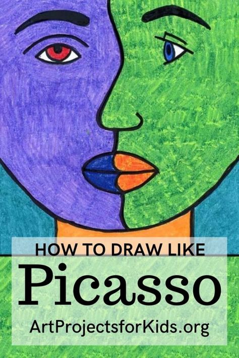 Cubism Art Ideas Easy Step By Step, Picasso Art Project, Umbrella Tutorial, Picasso Kids, Picasso Cubism, Picasso Portraits, Picasso Drawing, Pablo Picasso Art, Art Projects For Kids