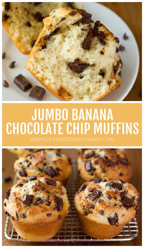 Big Banana Chocolate Chip Muffins, How To Make Jumbo Muffins, Banana Muffins Jumbo, Big Banana Muffins, Costco Banana Muffin Recipe, Bakery Banana Chocolate Chip Muffins, Jumbo Banana Muffins Recipes, Jumbo Banana Chocolate Chip Muffins, Bakery Style Banana Choc Chip Muffins