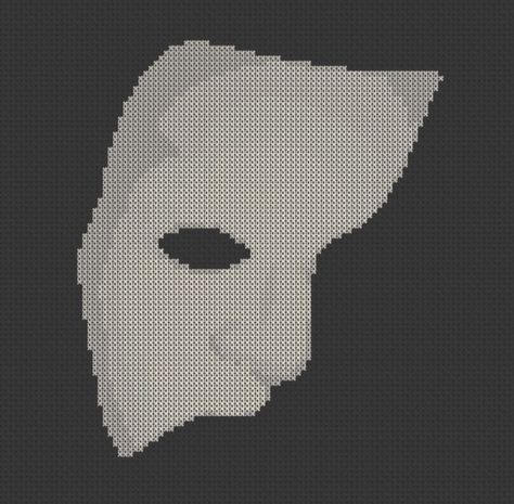 Phantom mask cross-stitch Phantom Of The Opera Mask, Intarsia Knitting Charts, Phantom Mask, Stitch Costume, Cross Stitch Silhouette, Opera Mask, Intarsia Knitting, 8bit Art, Pattern Printable