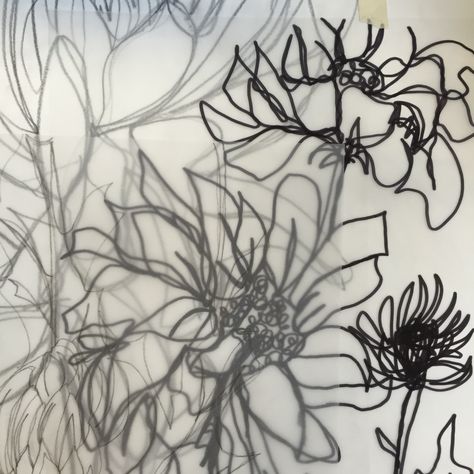 The creative line. Layered drawing inspired by Gary Hume's water paintings Mark Making Flowers, Pencil Tracing, Drawing Ideas Nature, Layered Drawings, Layer Drawing, Experimental Drawing, Gary Hume, Floral Sketches, Nature Drawings