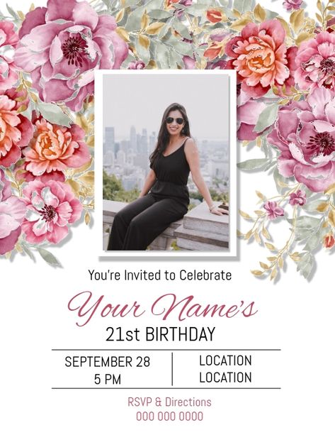 Picture Invitations Birthday, 21st Birthday Invitations Templates Free, 21 Birthday Invitations Ideas, Birthday Invitation Template Free Editable, Birthday Invitations With Photo, Birthday Party Flyer, Online Birthday Invitations, Army Retirement, Birthday Invitation With Photo