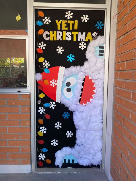 Christmas Doors Decorated, Christmas Door Decorations Winter Wonderland, Happy Holidays Door Decorations, Christmas Door Decoration For Classroom, Door Ideas For Classroom Christmas, Christmas Door Decorating Contest Nursing Home, Christmas Classroom Door Funny, Abominable Snowman Door Decoration, Yeti Classroom Door