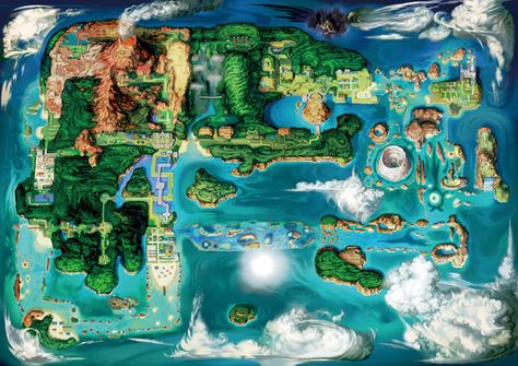 Pokémon Omega Ruby Alpha Sapphire Hoenn Map Concept Art Omega Ruby Alpha Sapphire, Pokemon Alpha, Pokémon Ruby And Sapphire, Pokemon Z, Pokemon Omega, Pokemon Omega Ruby, Steven Stone, Hoenn Region, Pokemon Emerald