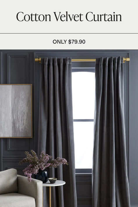 Moody Eclectic Decor, Dark Drapes, Dining Room Navy, Satin Curtains, Dark Grey Rooms, Dark Curtains, Living Room Drapes, Bedroom Drapes, Window Treatments Living Room