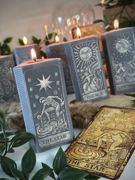 Tarot Card Soy Wax Vegan Pillar Alter Witch Spell Meditation Hand Painted Candles - Etsy UK Alter Witch, Tarot Candles, Amazing Candles, Witch Candles, Hand Painted Candles, Witch Spell, Painted Candles, Lemon Lavender, Coconut Lime