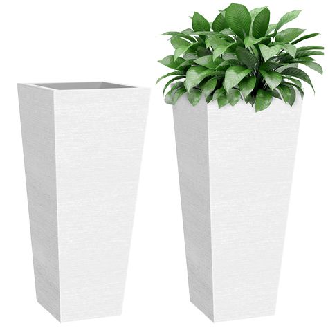 PRICES MAY VARY. GIVE YOUR PLANTS A HOME - Each giant outdoor planter comes with a 9" pot that fits inside the big 24" vase. The small plant urn comes with detachable handles so you can move your plants easily. LET YOUR FLORA BREATHE - Our modern black planter comes with 100 holes which drain excess water and let air penetrate the soil. This will give your plants and small trees healthier leaves and roots. GREAT FOR ANY SEASON - This lightweight tall planter is made using 4mm plastic, which is m Oversized Planters, Large Outdoor Planters, Planting Pots, Black Planters, Tree Garden, Rectangular Planters, Tall Planters, Outdoor Planter, White Planters