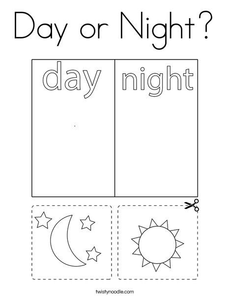 Day or Night Coloring Page - Twisty Noodle Day And Night Coloring Pages, Day And Night Worksheets Kindergarten, Day And Night Activities Preschool, Day And Night Worksheet, Day And Night Craft, Night Coloring Pages, Day And Night Activities, Opposites Preschool, Night Kids