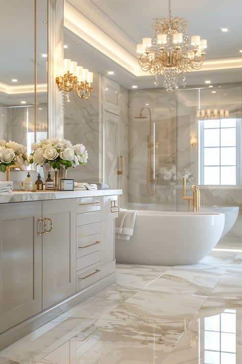 Tour a Luxe Marble Bath: Gold Accents & Chic Design Ideas! Luxury Bathtub, Bad Inspiration, Bathroom Spa, Bathroom Design Luxury, Dream Bathrooms, Intelligent Design, Design Del Prodotto, Elegant Bathroom, Luxury Bath