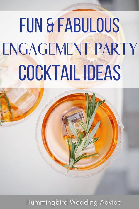 Engagement party cocktail ideas with full cocktail recipes and fun names for the drinks! This post has delicious cocktail recipes for you to consider serving at your engagement party. Plus, each drink is named and engagement "pun". All the drinks are easy to make, taste delicious, and are are going to be so fun to serve at your engagement party. // engaged // signature drinks // brides // fiance // grooms // bridal // engagement // proposal // wedding planning // wedding tradition // parties // Engagement Party Cocktails, Party Cocktail Ideas, Engagement Party Drink, Wedding Dinner Food, Cocktail Engagement Party, Fun Names, Hummingbird Wedding, Cocktail Hour Food, Wedding Games For Guests