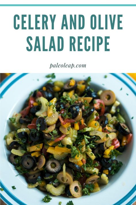 Mediterranean Celery Olive Salad, Celery Olive Salad, Italian Olive Salad Recipe, Italian Olive Salad, Green Olives Recipes, Celery Salad Recipes, Marinated Salads, Antipasto Salads, Jar Of Olives