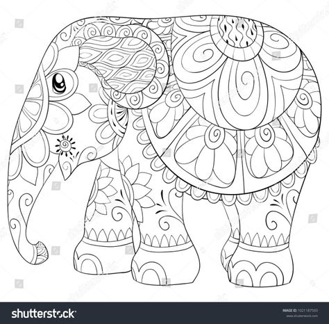 Coloring Doodles, Elephant Coloring, Elephant Coloring Page, Cartoon Elephant, Madhubani Art, Pola Sulam, Dot Art Painting, Elephant Art, Zen Art