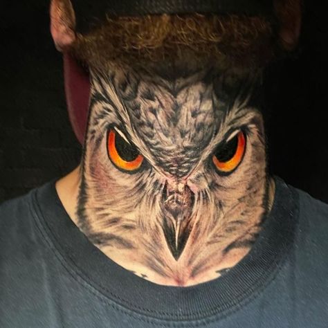 Neck And Throat Tattoos Men, Owl Neck Tattoo, Chest Tattoo Sketches, Neck Tattoos For Men, Skull Drawing Sketches, Tech Tattoo, Best Neck Tattoos, Colored Tattoo Design, Full Tattoo