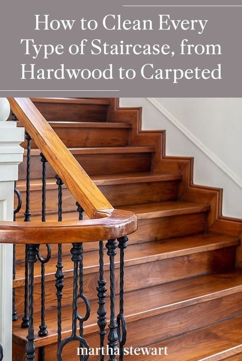 Here, were explain how to clean your staircase, whether it's hardwood, vinyl, carpeted, or concrete. This step-by-step guide will have the high-traffic area of your home clean in no time. How To Stain Stairs, Stripping Banister, How To Clean Wood Banister Stair Railing, How To Refinish Stair Banister, How To Refinish Wood Stairs, Wood Banister, Stairs Edge, Clean Concrete, Carpet Staircase