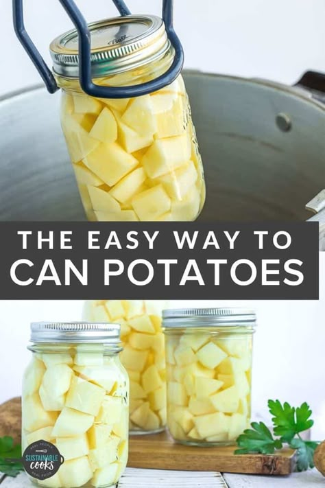 How To Can Potato Soup, How To Pressure Can Potatoes, Water Bath Canned Potatoes, Pressure Canned Potatoes, Canning Ham And Potato Soup, Simple Canning Recipes, Potato Canning Recipes, Pressure Canning Potatoes, How To Can Potatoes In A Water Bath