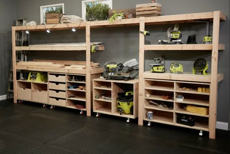 Diy Shelves Design, Diy Built In Shelves, Organization Garage, White Garage, Garage Workshop Organization, Garage Organization Diy, Garage Work Bench, Workbench Plans, Diy Garage Storage