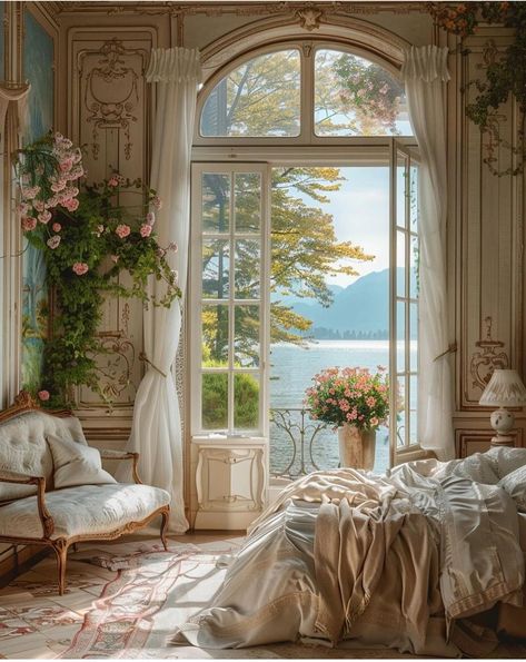 Vintage Italian Bedroom Aesthetic, Italy Bedroom Aesthetic, Italian Room Aesthetic, Italian Villa Bedroom, Wildflower Bedroom, Bedroom With A View, Bohemian Bedroom Ideas, Bohemian Bedroom Design, Castle Bedroom