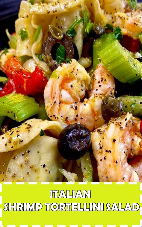 Italian shrimp tortellini pasta salad Shrimp And Tortellini Salad, Shrimp Pasta Salad With Italian Dressing, Shrimp Tortellini Salad, Shrimp And Tortellini Recipes, Shrimp Tortellini Recipes, Pasta Salad With Shrimp, Shrimp Tortellini, Seafood Pasta Salad, Italian Shrimp