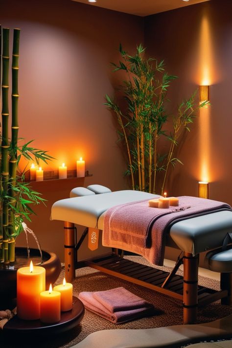 Bali Massage Room, Massage Parlor Design, Simple Massage Room Ideas, Massage Cabinet Room Ideas, Salon Interior Design Earthy, At Home Spa Set Up, Spa Decorations Ideas, Spa Setup Ideas, Massage And Spa Design