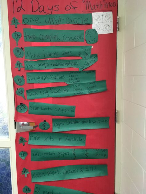 Clever content-specific classroom Christmas doors! Mrs. Hoskins, math. Math Christmas Door Decorations, Math Christmas Door, Christmas Door Decorating, Door Decorations Classroom Christmas, Christmas Doors, Christmas Door Decorating Contest, Decor School, Door Decorating Contest, Classroom Christmas