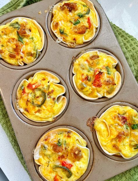 Eggs In Tortilla Cups, Breakfast Burrito Muffin Tin, Muffin Burrito Hack, Tortilla Cups Muffin Tins Breakfast, Breakfast Tortilla Cups, Corn Tortilla Egg Breakfast, Breakfast Burrito Bites Muffin Tin, Tortilla Muffin Cups, Breakfast Tortilla Egg Bake