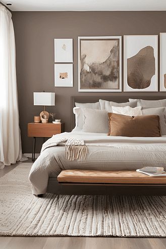 Brown Interiors: 10 Color Combinations That Go With Brown Brown Room Paint Ideas, Mocha Brown Paint Color, Dark Taupe Bedroom Walls, Beige Bedroom Color Palette, Brown Room Paint, Brown Paint Bedroom Ideas, Brown And Gray Color Palette, Chocolate Brown Bedroom Ideas, Bedroom Brown Aesthetic