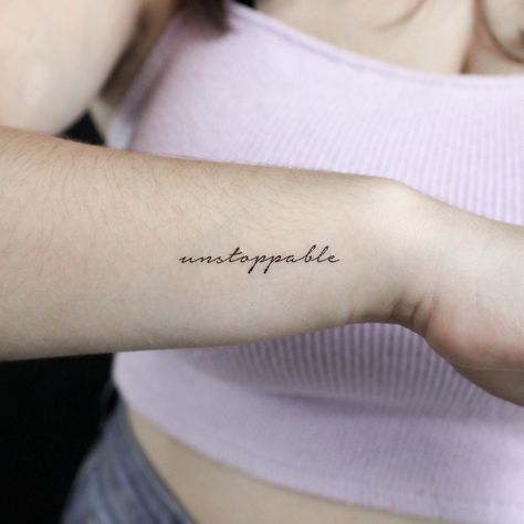 Unstoppable temporary tattoos, a set of 3 empowering phrases to remind you that you can achieve anything you set your mind to. unstoppable inspirationaltattoos . #Tumblr #Unstoppable_Tattoo_Ideas #Tattoo_Placement_Ideas_Hidden #Unstoppable_Tattoo Word Tattoos Collar Bone, Unstoppable Tattoo Ideas, Stand Out Tattoo, Unstoppable Tattoo, Letting Go Tattoo Ideas, Stronger Tattoo, Unbreakable Tattoo, Small Words Tattoo, Wörter Tattoos