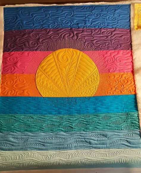 Quilting With Grace | I loved this little sunrise/sunset quilt pattern that Karla did a few months back | Facebook Seascape Quilts Patterns, Sunset Quilt Block, Pebble Quilt, Sunset Quilts, Sunset Quilt Pattern, Sunset Quilt, Seascape Quilts, Art Quilt, Quilted Wall Hangings