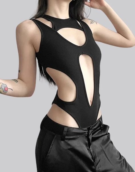 Streetwear Bodysuit Casual Tactical Clothing, Cutout Bodysuit Outfit, Techwear Bodysuit, Streetwear Bodysuit, Futuristic Bodysuit, Rave Inspo Outfits, Cyberpunk Mode, Techwear Shirt, Techwear Aesthetic