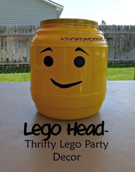 Lego head - Thrifty Lego Party Decor, #thrifty, #partydecor, #lego, #legoparty, #easydecorations, #legomovieparty, #easycraft,#thriftycraft,#quickcraft, #partyplanning Lego Party Decorations Diy, Lego Movie Party, 9th Birthday Party, Yellow Spray Paint, Thrifty Crafts, Lego Boxes, Lego Head, Classic Lego, Lego Birthday Party