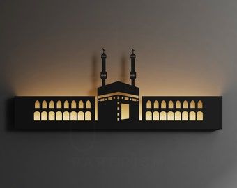 Laser Wall Decor, Hajj Decorations Ideas, Islamic Wall Decor Diy, Hajj Decorations, Islam Decor, Cnc Decor, Wall Scenery, 3d Silhouette, Arabic Decor