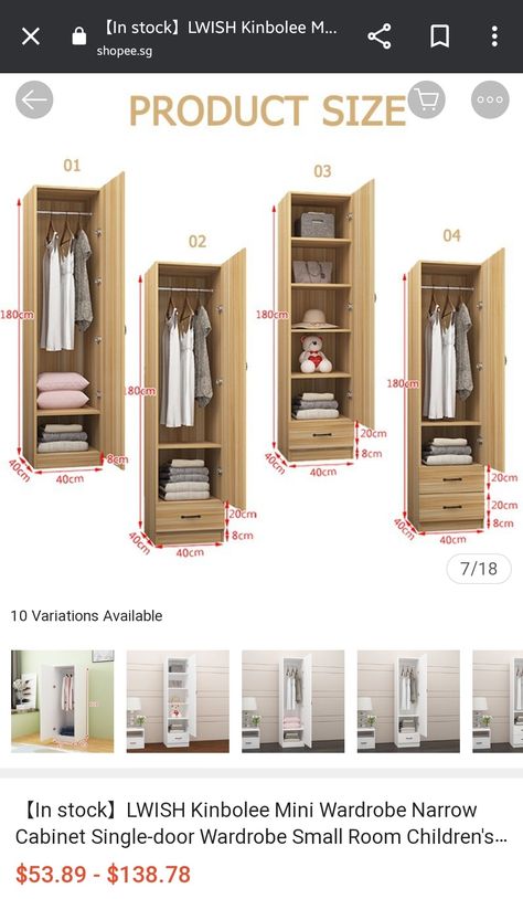 Mini Cupboard Design, Single Door Wardrobe Design, Dressing Cupboard, Ideas De Closets, Foldable Shelf, Wooden Clothes Rack, Simple Furniture Design, Single Door Wardrobe, Chest Of Drawers Design