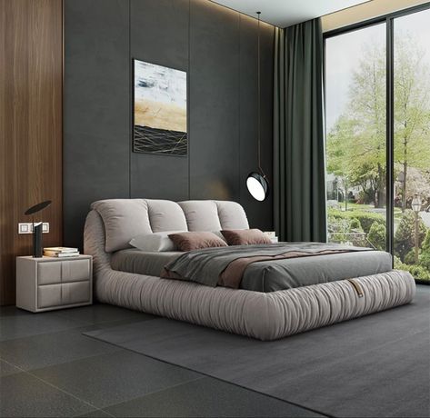 Minimalist Cream luxury puffy bed Puffy Bed Frame, Modular Bed Design, Puffy Bed, Headboard Modern, Most Comfortable Bed, Stylish Bedroom Design, Minimalist Bed, Design Tv, Luxury Room Bedroom