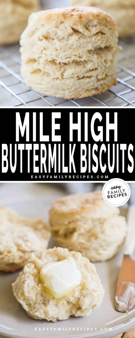 Mile High Biscuits {Best Buttermilk Biscuits!} · Easy Family Recipes Powdered Buttermilk Recipes, Biscuit Recipe All Purpose Flour, Mile High Biscuits, Yeast Biscuits, Best Buttermilk Biscuits, Buttermilk Biscuits Easy, Southern Buttermilk Biscuits, Easy Biscuit, Baking Powder Biscuits