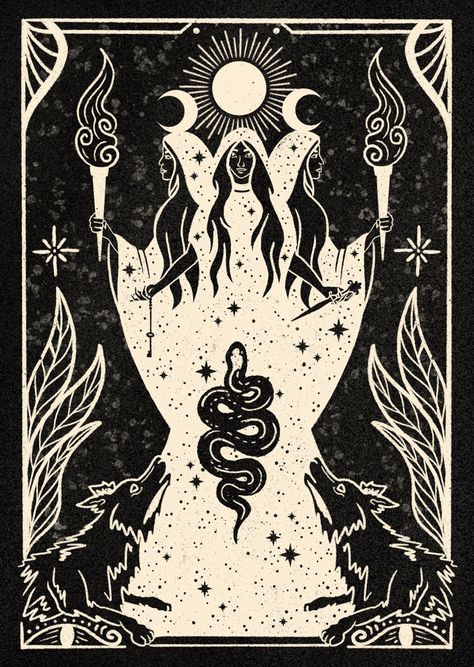 Hecate Wallpaper Aesthetic, Hecate Aesthetic Wallpaper, Hekate Wallpaper, Pagan Wallpaper, Hekate Art, Hekate Tattoo, Hecate Art, Witchcraft Illustration, 3 Witches