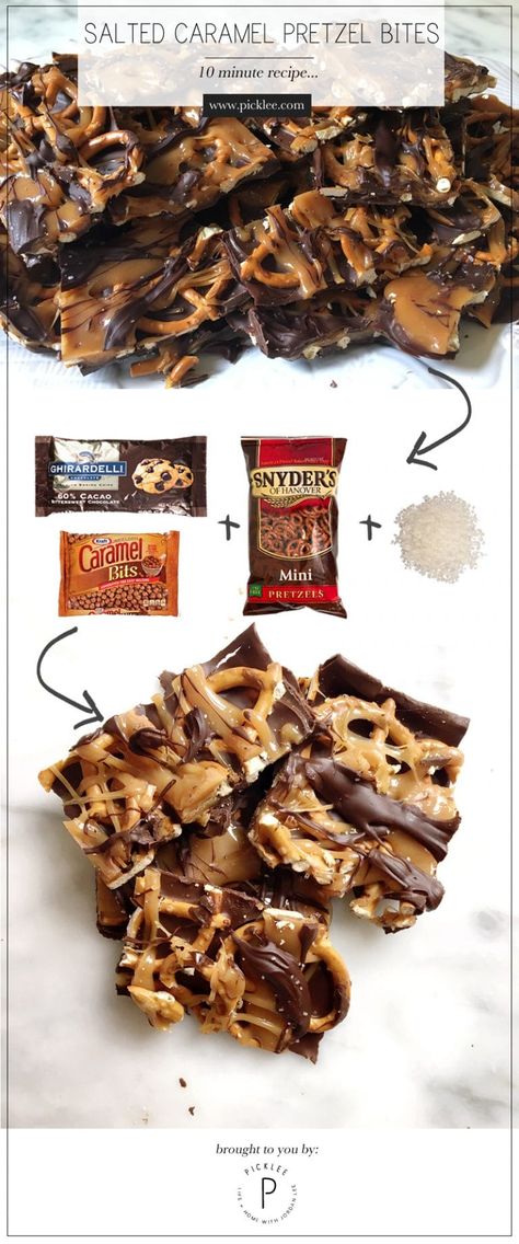 Pretzels Caramel And Chocolate, Salted Caramel Pretzel Bars, Chocolate Pretzel Bites, Desserts With Pretzels, Caramel Bits Recipes, Chocolate Caramel Bark, Pretzel Caramel Chocolate, Salted Caramel Pretzel Bites, Pretzel Candies