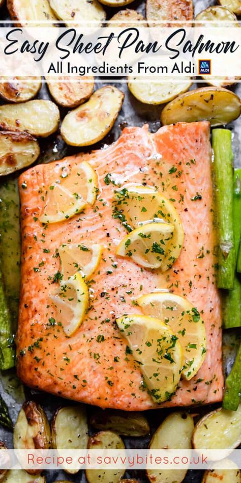 Salmon Tray Bake, Salmon Honey, Aldi Meals, Aldi Meal Plan, Aldi Recipes, Honey Garlic Salmon, Oven Baked Salmon, Tray Bake Recipes, Garlic Salmon