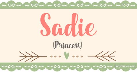 The name Sadie means Princess and is of English origin. Sadie is a name that's been used primarily by parents who are considering baby names for girls. Find out more about the name Sadie at BabyNames.com. Theo Name, Ava Name, Gender Neutral Names, Female Names, Name List, Name Meaning, Baby Boy Names, Names With Meaning