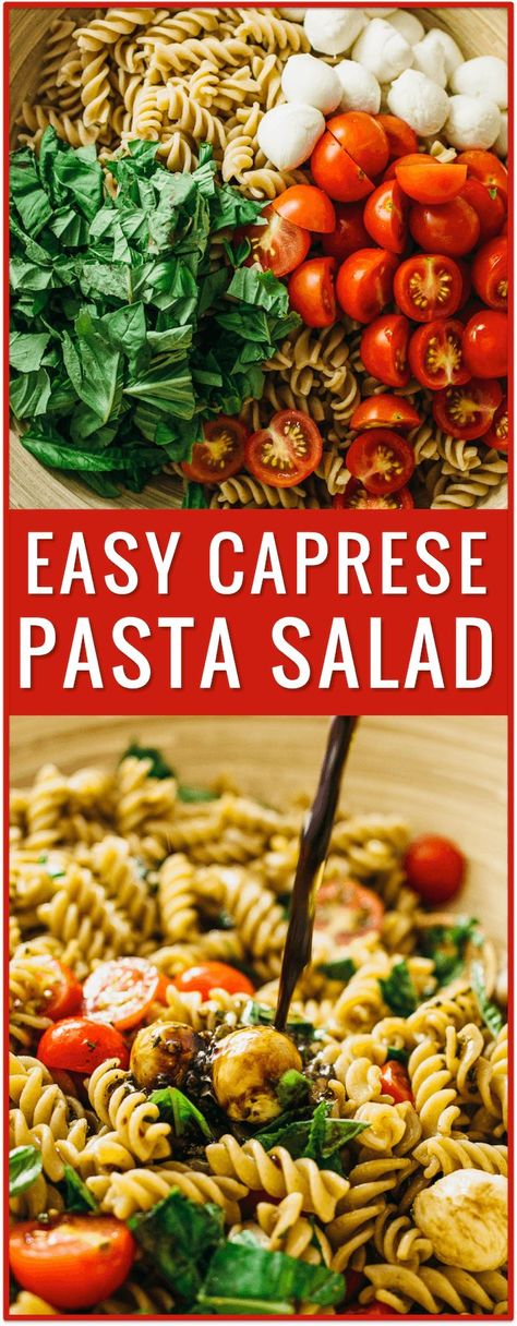 easy caprese pasta salad recipe, caprese salad, caprese appetizer, cherry tomatoes, grape tomatoes, chopped caprese salad, ingredients, tomato, mozzarella cheese, fresh basil, lunch, dinner, side dish, idea via @savory_tooth Caprese Pasta Salad Recipes, Savory Lunch, Salad Caprese, Caprese Appetizer, Caprese Pasta Salad, Asian Recipe, Diy Easy Recipes, Caprese Pasta, Best Pasta Salad