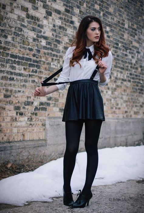 Suspenders Outfits, Skirt Suspenders, Black Tights Outfit, Tights Outfits, Girls Short Dresses, Pantyhose Fashion, Suspenders For Women, Cute Spring Outfits, By Max