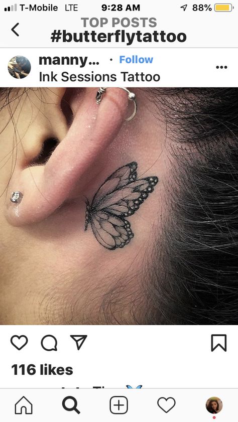 Monarch Butterfly Tattoo Behind Ear, Butterfly Wing Behind Ear Tattoo, Behind Ear Tattoo Butterfly, Butterfly Behind Ear Tattoo, Butterfly Tattoo Ear, Behind The Ear Butterfly Tattoo, Butterfly Tattoo Behind The Ear, Butterfly Ear Tattoo, Ear Butterfly Tattoo