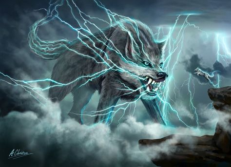 Raiju, Anthony Christou on ArtStation at https://www.artstation.com/artwork/LLGB5 Rare Albino Animals, Magical Wolf, Fantasy Play, Werewolf Art, Wolf Drawing, Seven Deadly Sins Anime, 다크 판타지, Fantasy Paintings, Anime Wolf