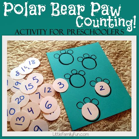 Polar Bear activity for preschoolers. Fun way to practice number order and counting with Polar Bear Paws! Polar Animals Preschool Activities, Animals Preschool Activities, Polar Bears Preschool, Polar Animals Preschool, Polar Bears Activities, Arctic Animals Preschool, Polar Bear Theme, Polar Bear Paw, Bear Activities