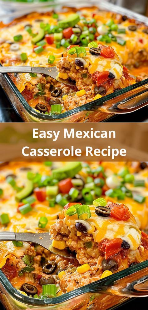 Delicious and easy Mexican casserole. Perfect for busy weeknights! Easy Mexican Casserole Allrecipes, Simple Mexican Casserole, Hamburger Recipes Mexican, Cool Supper Ideas, Ground Beef Casseroles Mexican, Dinner Ideas Easy Casserole, Beef Mexican Casserole Recipes, Mexican Casserole With Hamburger Meat, 30 Minute Mexican Meals