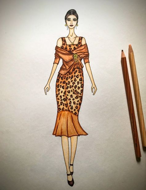 Animal print Printed Dress Drawing, Animal Inspired Fashion Illustration, Animal Print Fashion Illustration, Animal Inspired Dress, Animal Print Drawing, Animal Print Illustration, Animal Dress, Animal Print Dress, Animal Fashion Illustration