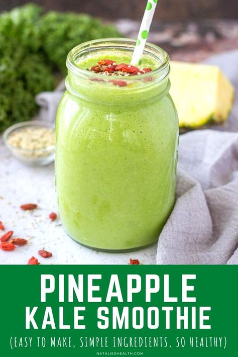 Pineapple Smoothie Healthy, Pineapple Kale Smoothie, Smoothie Benefits, Cheesecake Oreo, Homemade Snickers, Kale Smoothie, Delicious Drink Recipes, Healthy Breakfast Smoothies, Pineapple Smoothie